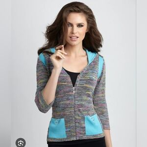 Angel Apparel Cardigan NWT Size M Multicolor Gray Melange Hoodie Pockets Zip Up
